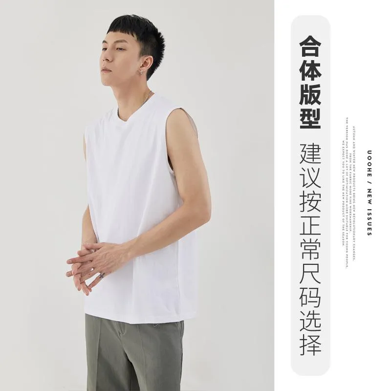Men Minimalist Basic Sleeveless Matching Summer Solid Colored Cotton Tank Top