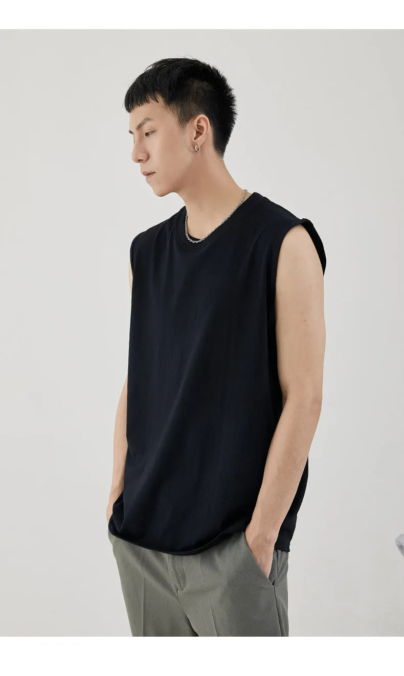 Men Minimalist Basic Sleeveless Matching Summer Solid Colored Cotton Tank Top