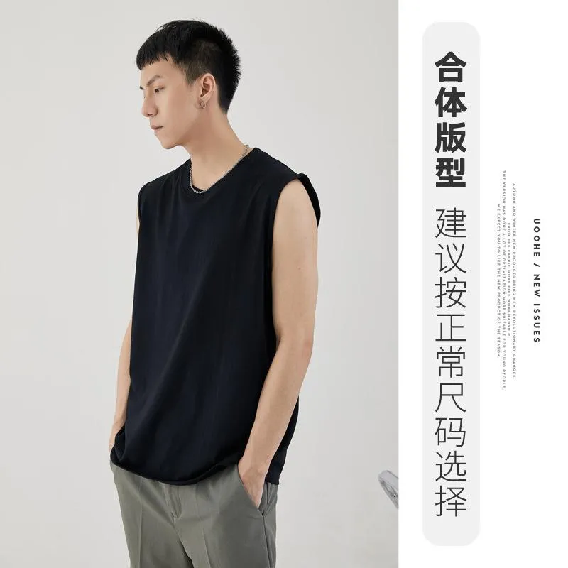 Men Minimalist Basic Sleeveless Matching Summer Solid Colored Cotton Tank Top