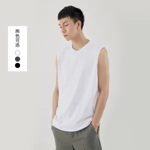 Men Minimalist Basic Sleeveless Matching Summer Solid Colored Cotton Tank Top
