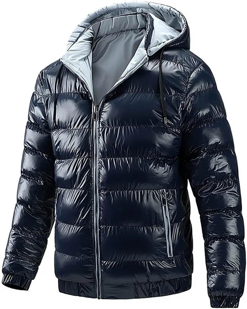 Men' s Winter Cotton Reversible Jacket Thicken Warm Padded Coat Snow Hooded Puffer Jacket Quilted Down Jacket With Hood