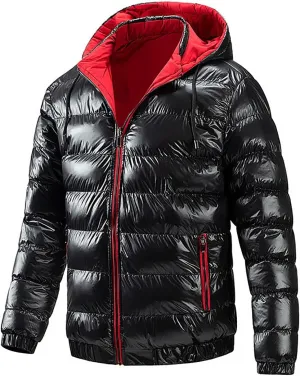 Men' s Winter Cotton Reversible Jacket Thicken Warm Padded Coat Snow Hooded Puffer Jacket Quilted Down Jacket With Hood