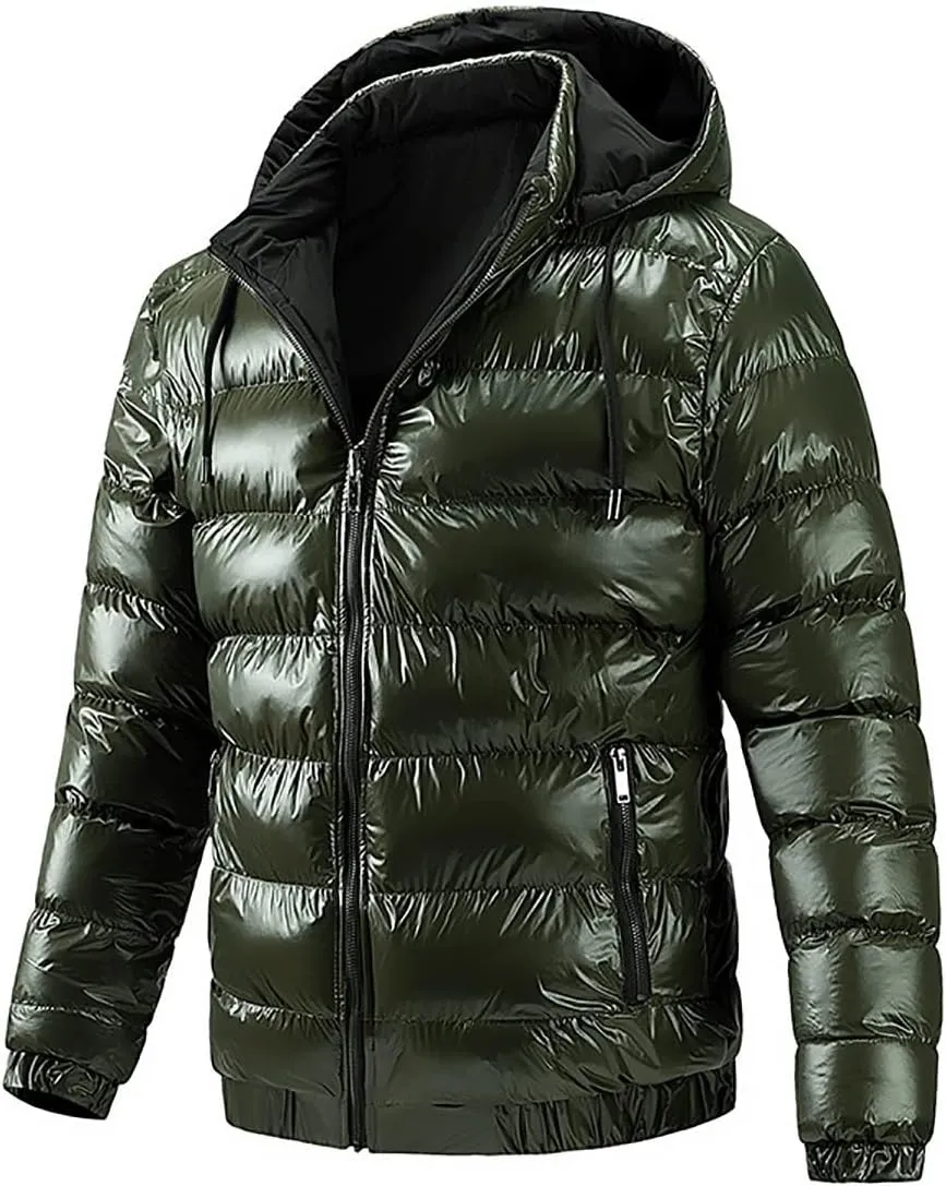 Men' s Winter Cotton Reversible Jacket Thicken Warm Padded Coat Snow Hooded Puffer Jacket Quilted Down Jacket With Hood