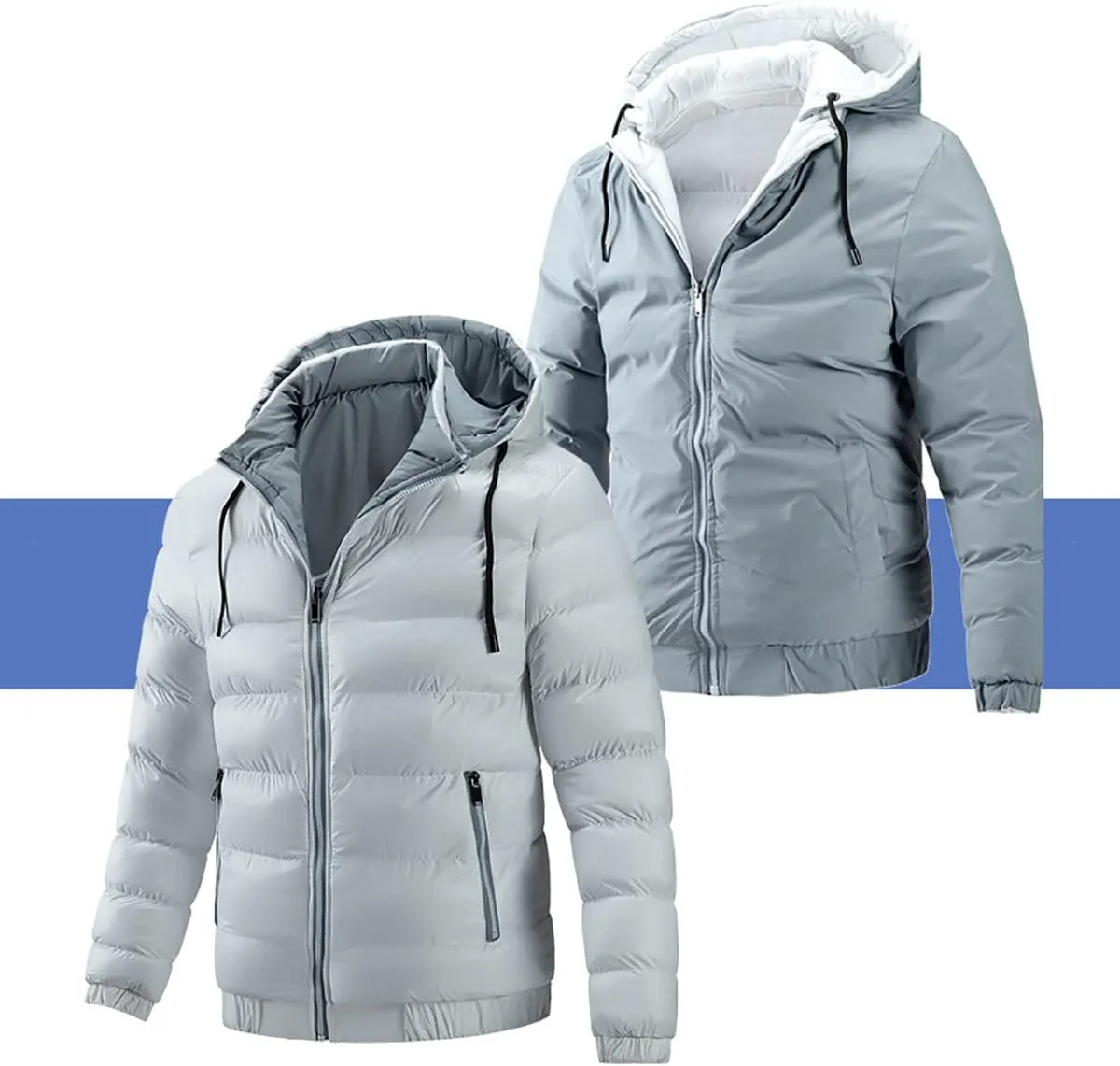 Men' s Winter Cotton Reversible Jacket Thicken Warm Padded Coat Snow Hooded Puffer Jacket Quilted Down Jacket With Hood