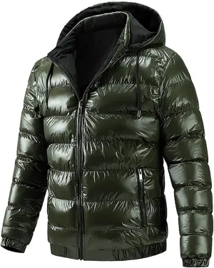 Men' s Winter Cotton Reversible Jacket Thicken Warm Padded Coat Snow Hooded Puffer Jacket Quilted Down Jacket With Hood
