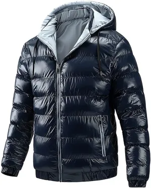 Men' s Winter Cotton Reversible Jacket Thicken Warm Padded Coat Snow Hooded Puffer Jacket Quilted Down Jacket With Hood