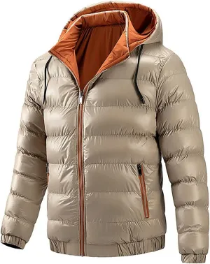 Men' s Winter Cotton Reversible Jacket Thicken Warm Padded Coat Snow Hooded Puffer Jacket Quilted Down Jacket With Hood