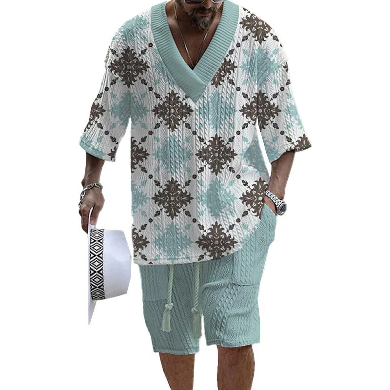 MEN'S ART CASUAL PRINT SHORTS SET 69503574YM