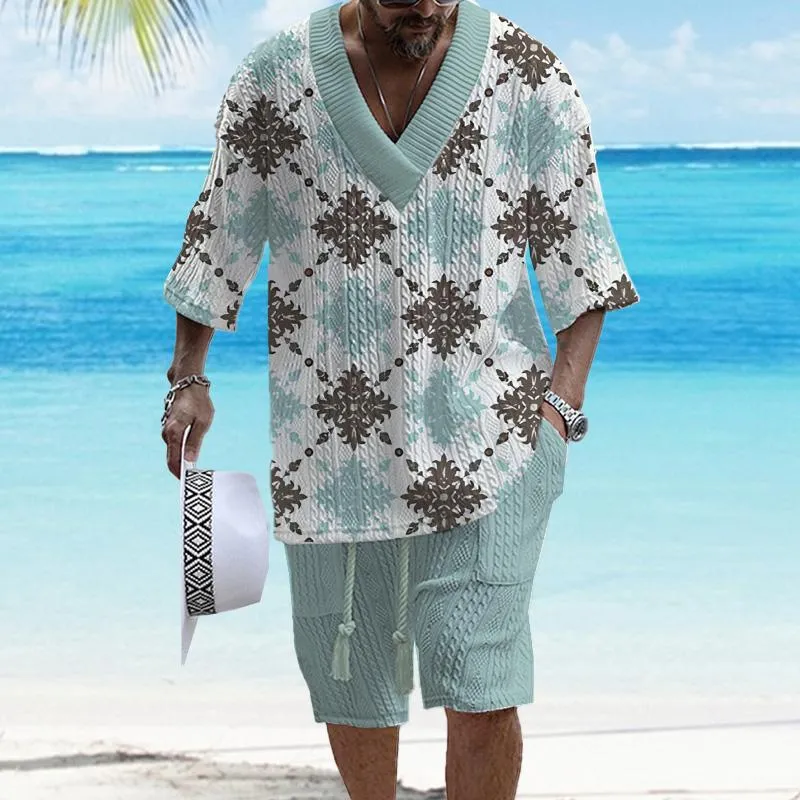 MEN'S ART CASUAL PRINT SHORTS SET 69503574YM