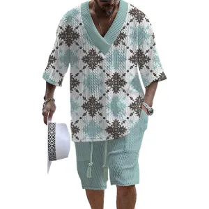 MEN'S ART CASUAL PRINT SHORTS SET 69503574YM
