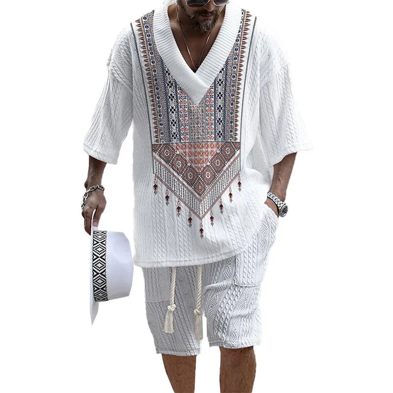 MEN'S ART CASUAL PRINT SHORTS SET 91109488YM
