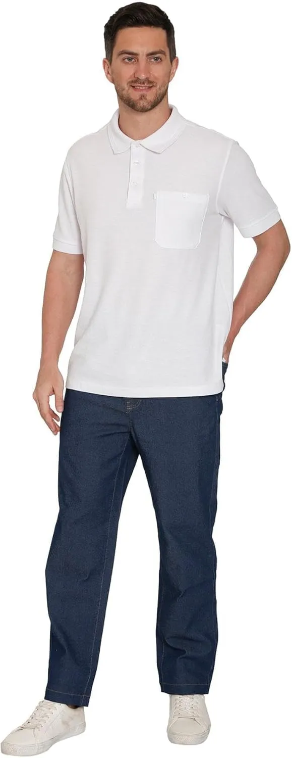 Men's Casual Elastic Waist Pull on Jeans in Denim & Twill