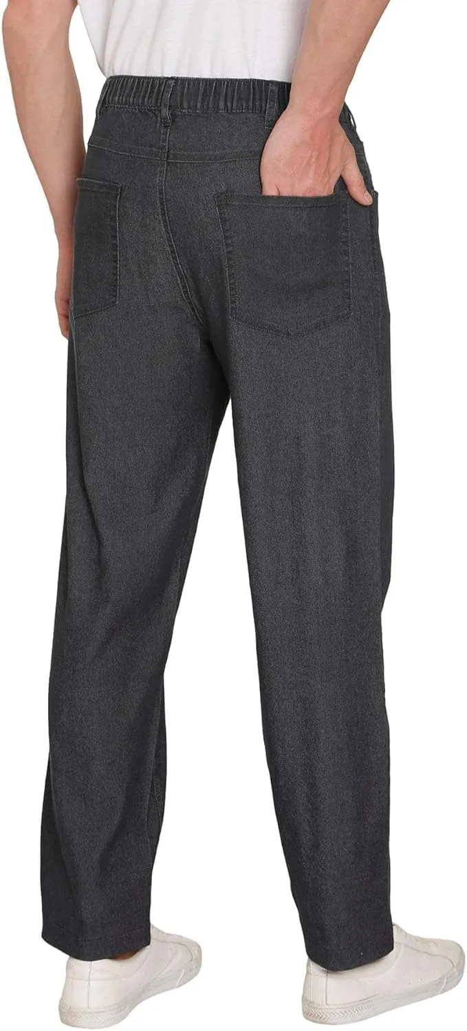 Men's Casual Elastic Waist Pull on Jeans in Denim & Twill