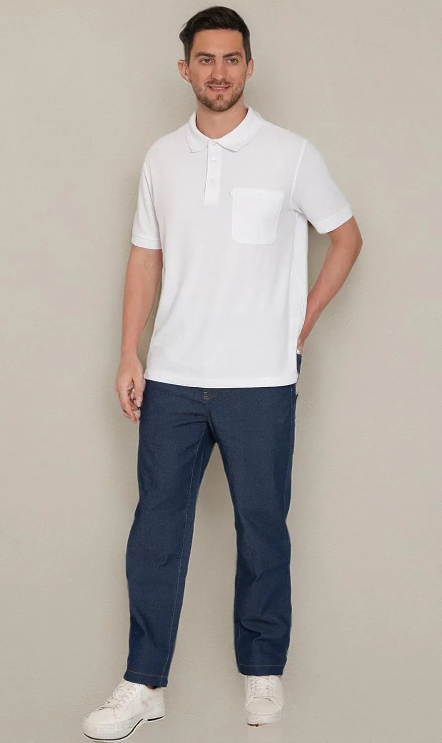 Men's Casual Elastic Waist Pull on Jeans in Denim & Twill