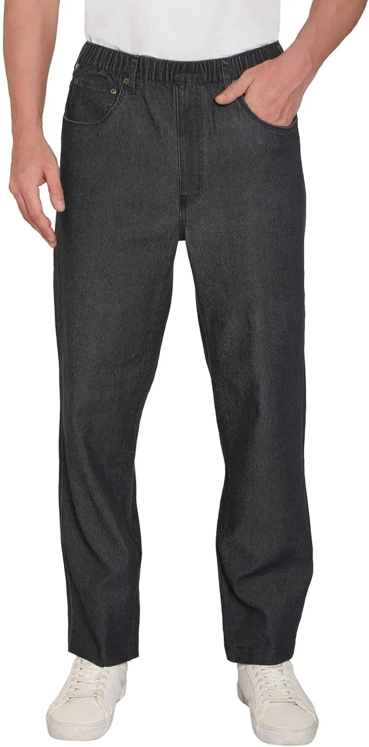 Men's Casual Elastic Waist Pull on Jeans in Denim & Twill