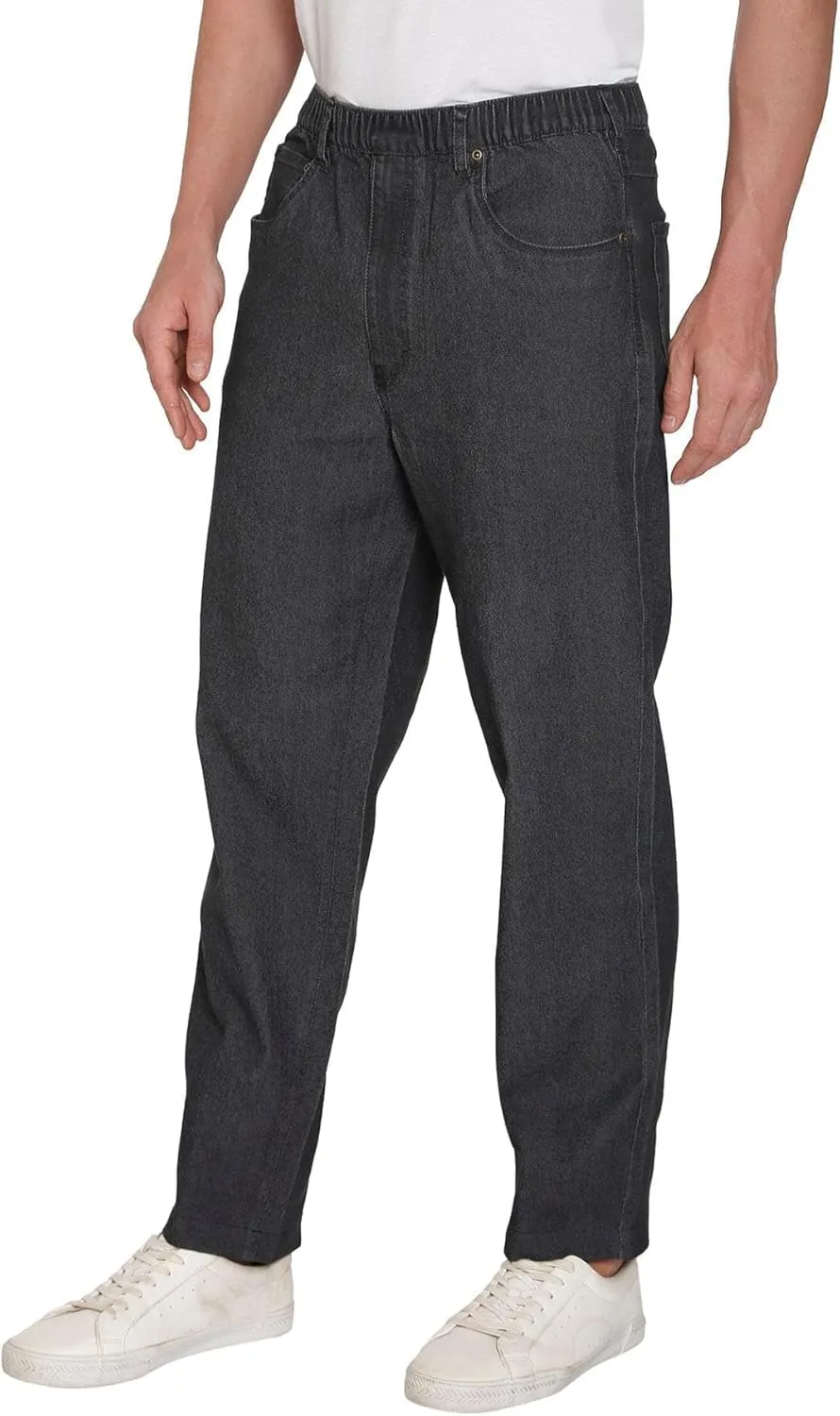 Men's Casual Elastic Waist Pull on Jeans in Denim & Twill