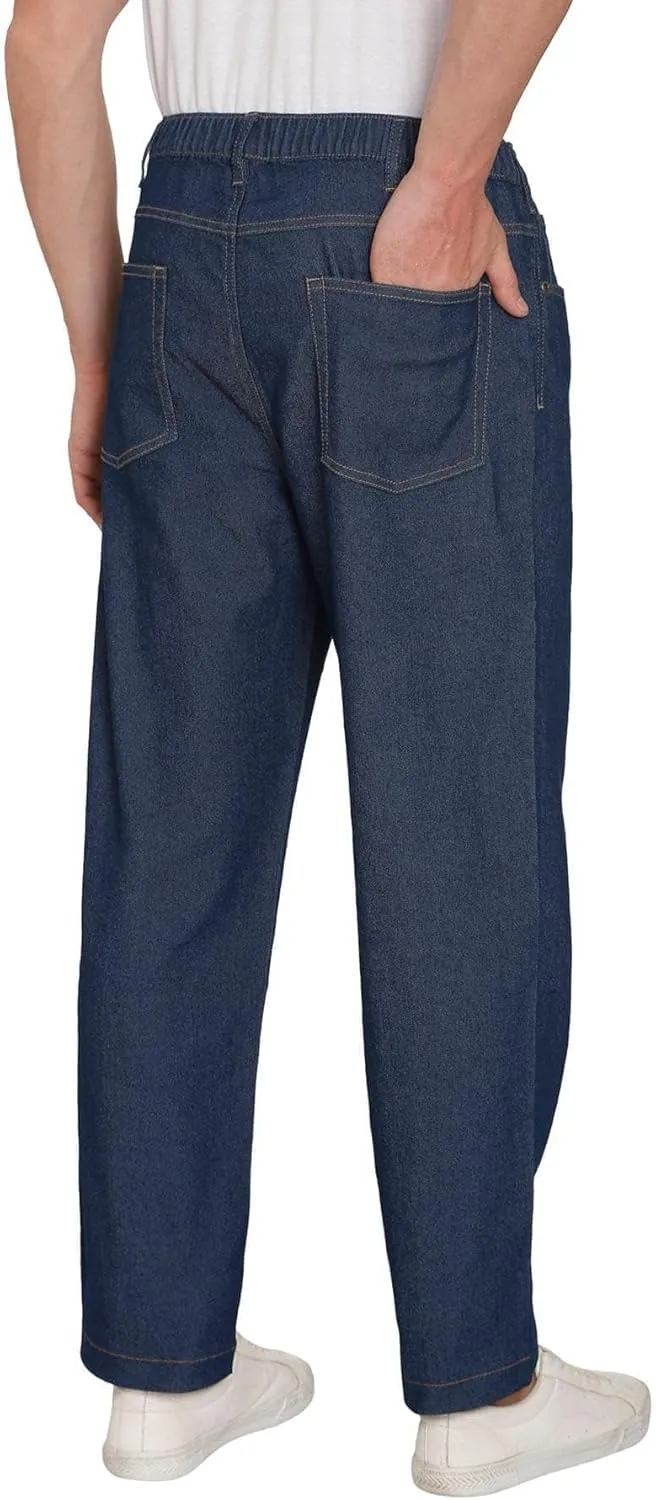 Men's Casual Elastic Waist Pull on Jeans in Denim & Twill