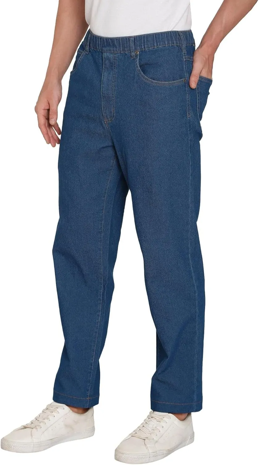 Men's Casual Elastic Waist Pull on Jeans in Denim & Twill