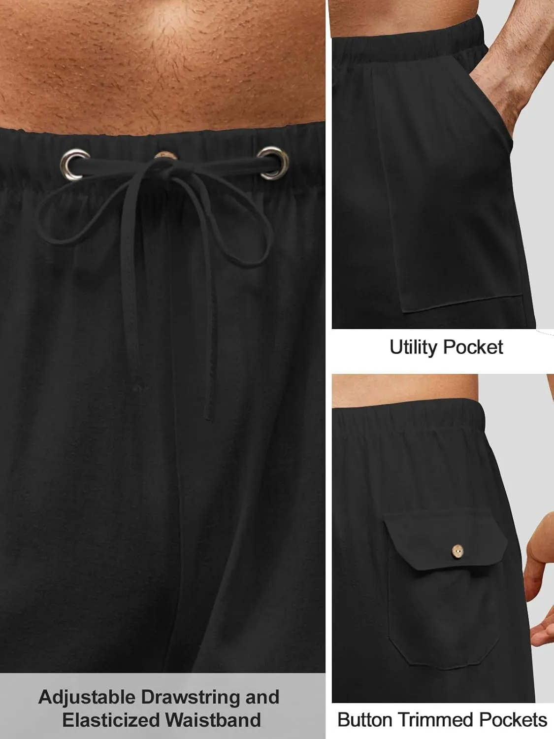 Mens Casual Linen Pants Elastic Waist Wide Leg Summer Beach Yoga Pants Linen Lounge Trousers
