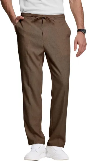 Men's Casual Pants Linen Drawstring Elastic Waist Loose Fit Men Dress Pants Summer Travel Beach Yoga Jog Trouser