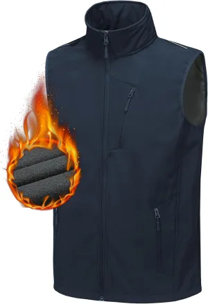 Men's Golf Softshell Vest Removable Hood Outerwear Windproof Zip Up Fleece Lined Activity Running Sleeveless Jacket