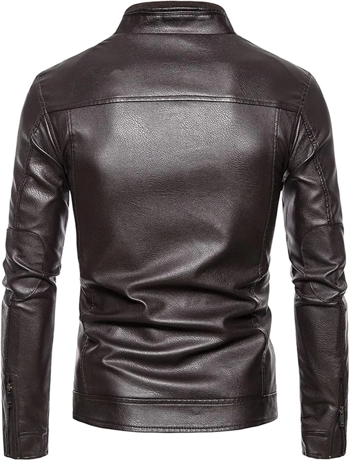 Mens Leather Jacket Slim Fit Motorcycle Jacket Lightweight Faux Leather Outwear Stand Collar Biker Coat