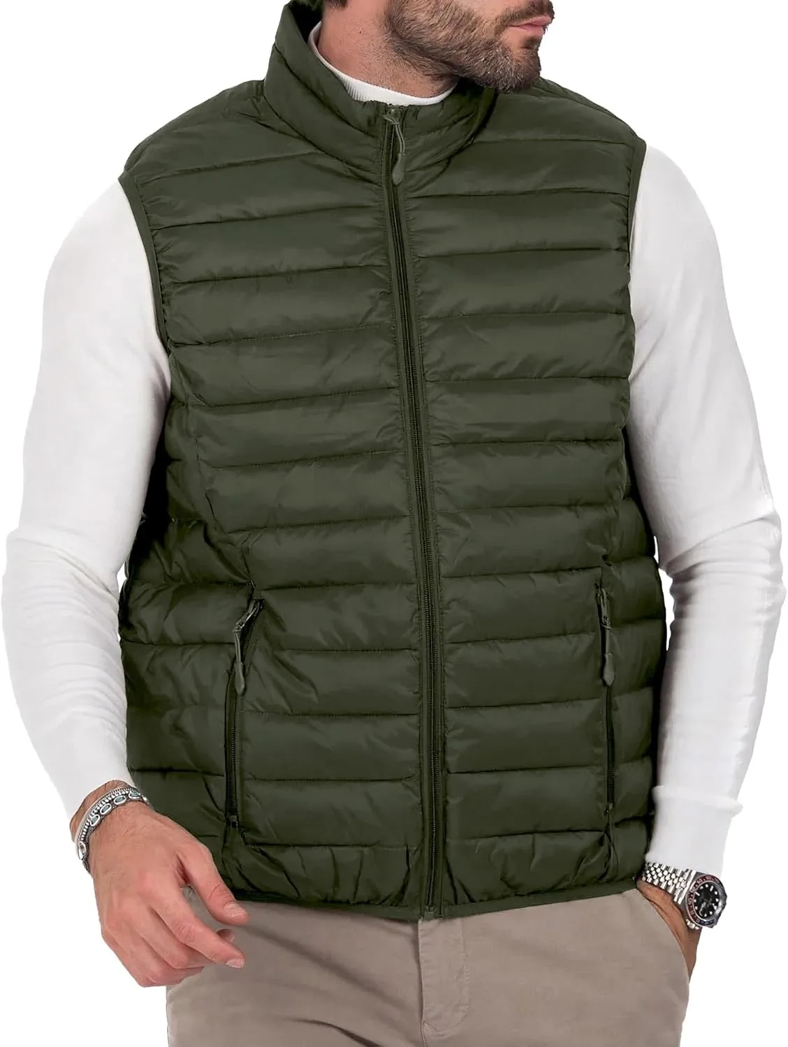 Men's Puffer Vest Outerwear Winter Warm Sleeveless Jacket Zipper Quilted Puffy Vests Size M To 2XL