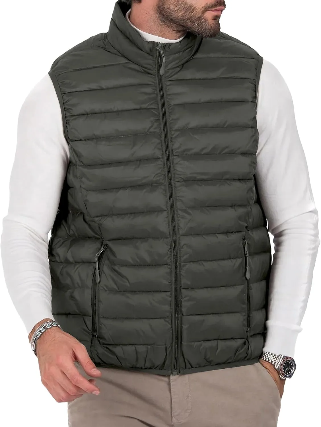 Men's Puffer Vest Outerwear Winter Warm Sleeveless Jacket Zipper Quilted Puffy Vests Size M To 2XL