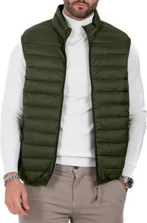 Men's Puffer Vest Outerwear Winter Warm Sleeveless Jacket Zipper Quilted Puffy Vests Size M To 2XL