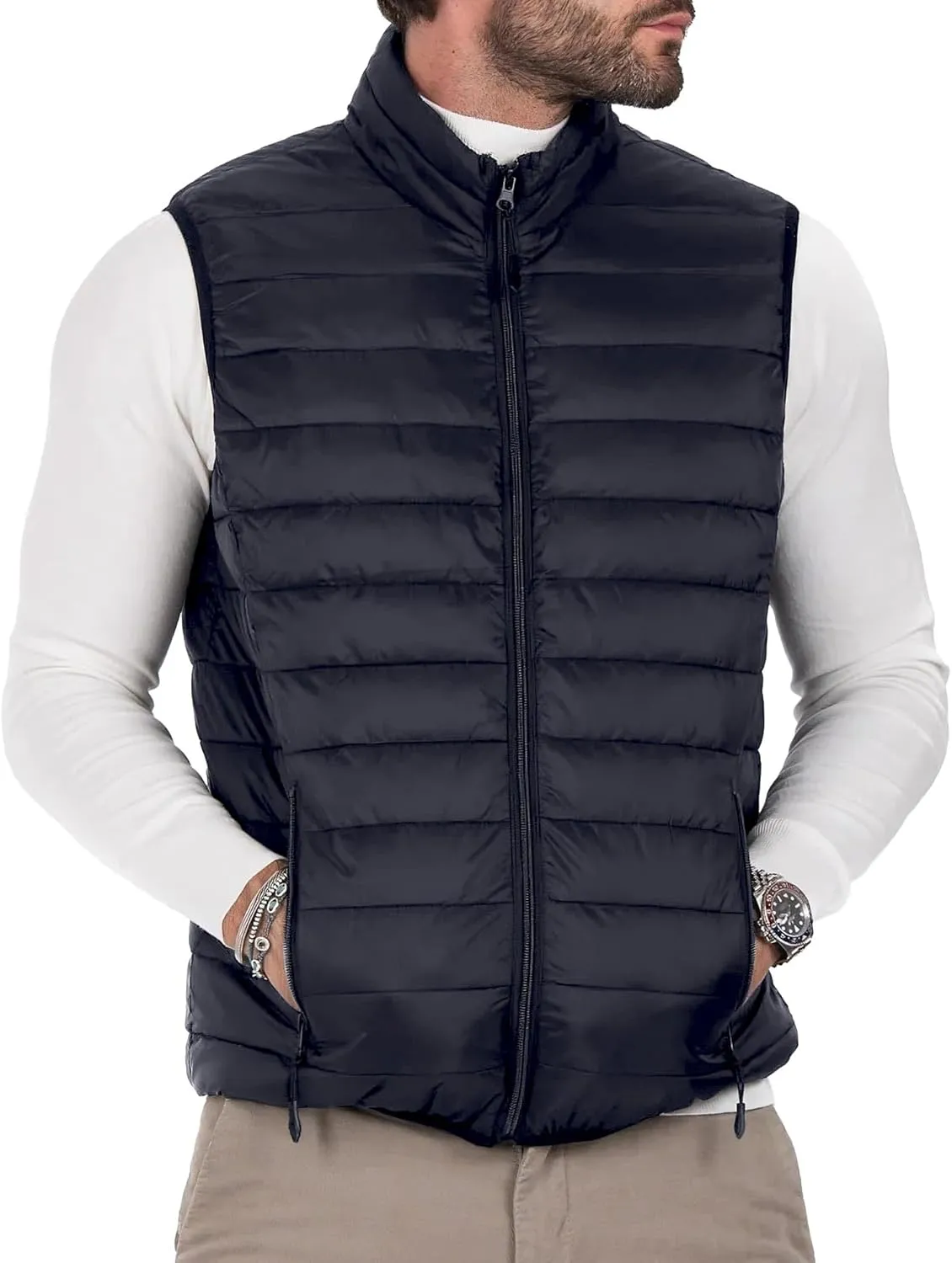 Men's Puffer Vest Outerwear Winter Warm Sleeveless Jacket Zipper Quilted Puffy Vests Size M To 2XL