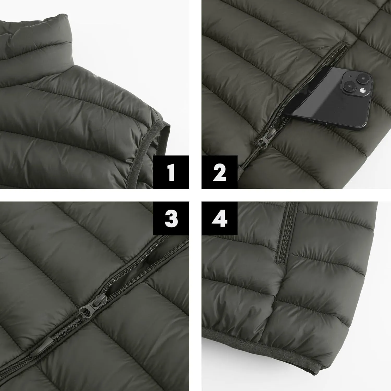 Men's Puffer Vest Outerwear Winter Warm Sleeveless Jacket Zipper Quilted Puffy Vests Size M To 2XL