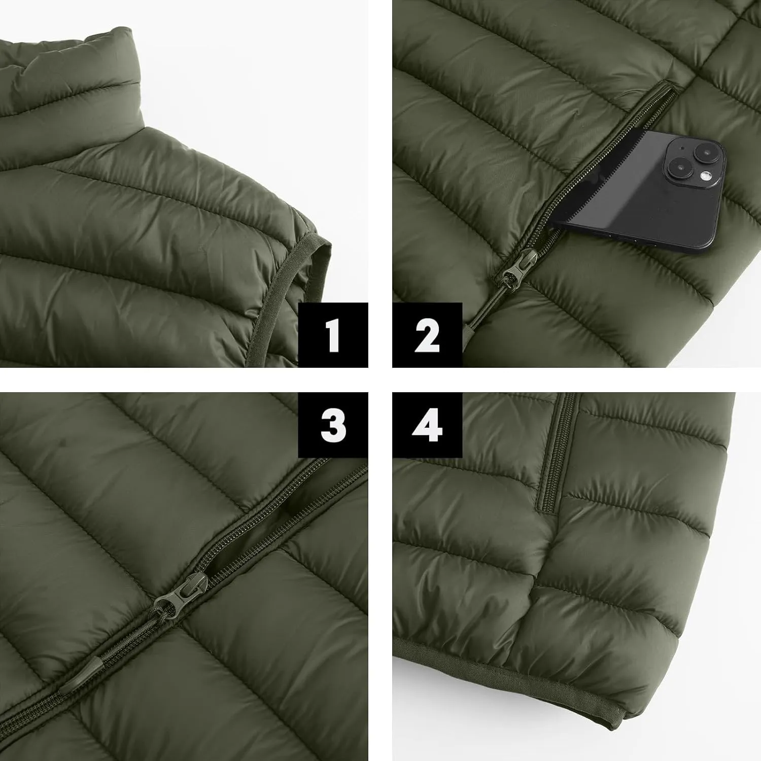 Men's Puffer Vest Outerwear Winter Warm Sleeveless Jacket Zipper Quilted Puffy Vests Size M To 2XL