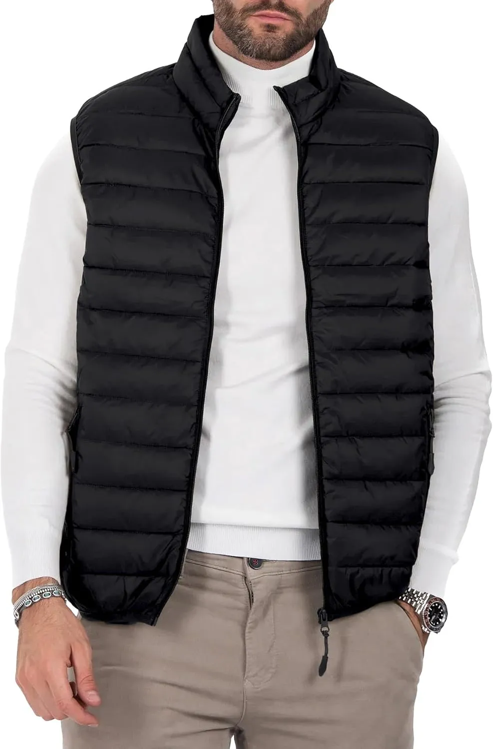 Men's Puffer Vest Outerwear Winter Warm Sleeveless Jacket Zipper Quilted Puffy Vests Size M To 2XL