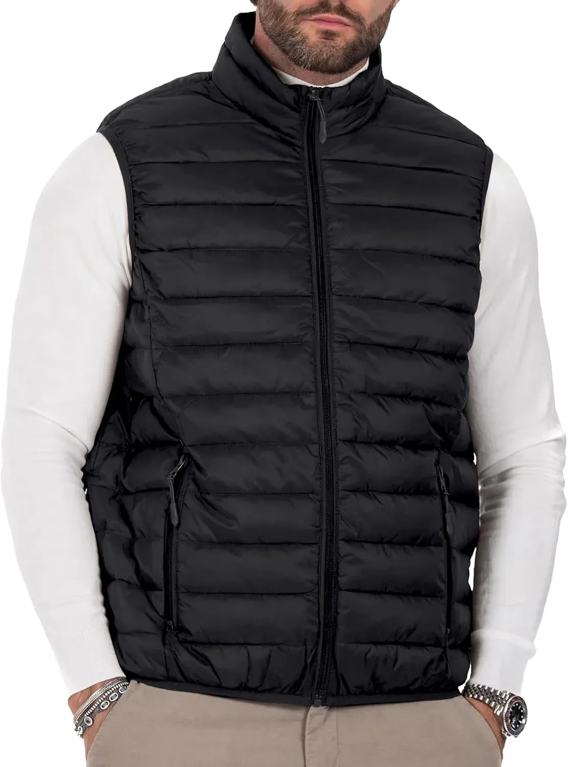 Men's Puffer Vest Outerwear Winter Warm Sleeveless Jacket Zipper Quilted Puffy Vests Size M To 2XL