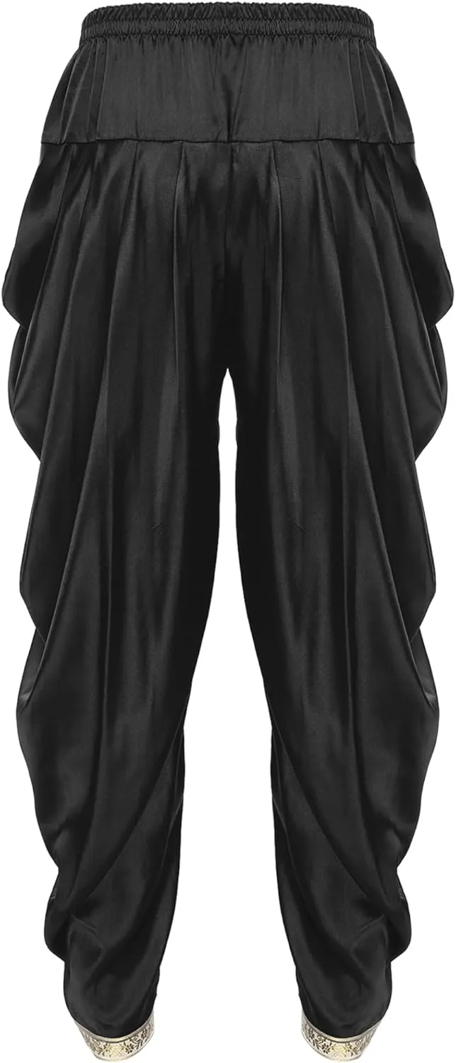 Mens Satin Harem Pants Casual Elastic Waist Pants Baggy Boho Summer Beach Dhoti Trousers