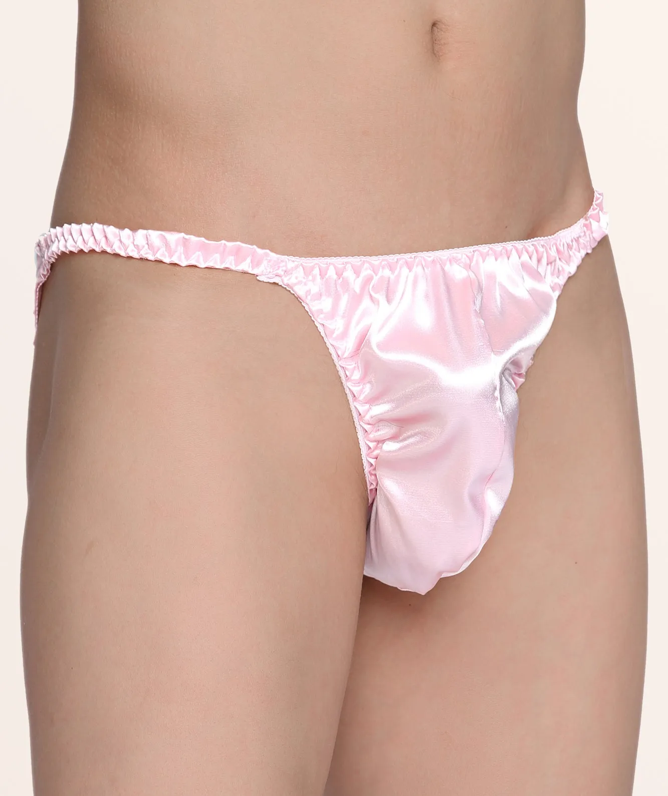 Men's Satin Tanga Briefs - Baby Pink
