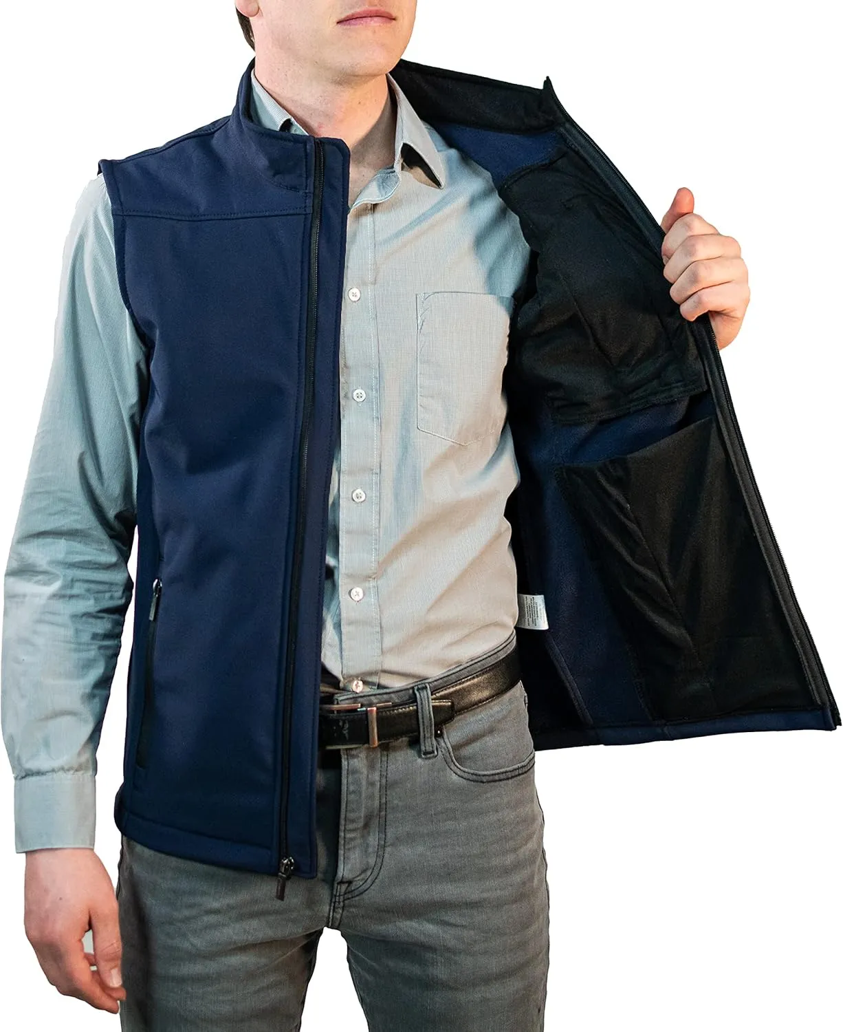 Men's Softshell Vest Outerwear Windproof Fleece Lined Jacket for Golf Hiking Running