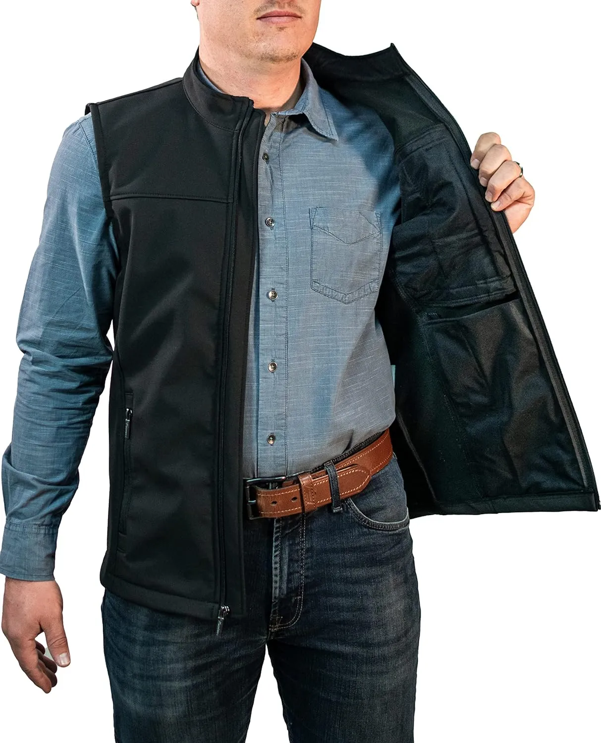 Men's Softshell Vest Outerwear Windproof Fleece Lined Jacket for Golf Hiking Running