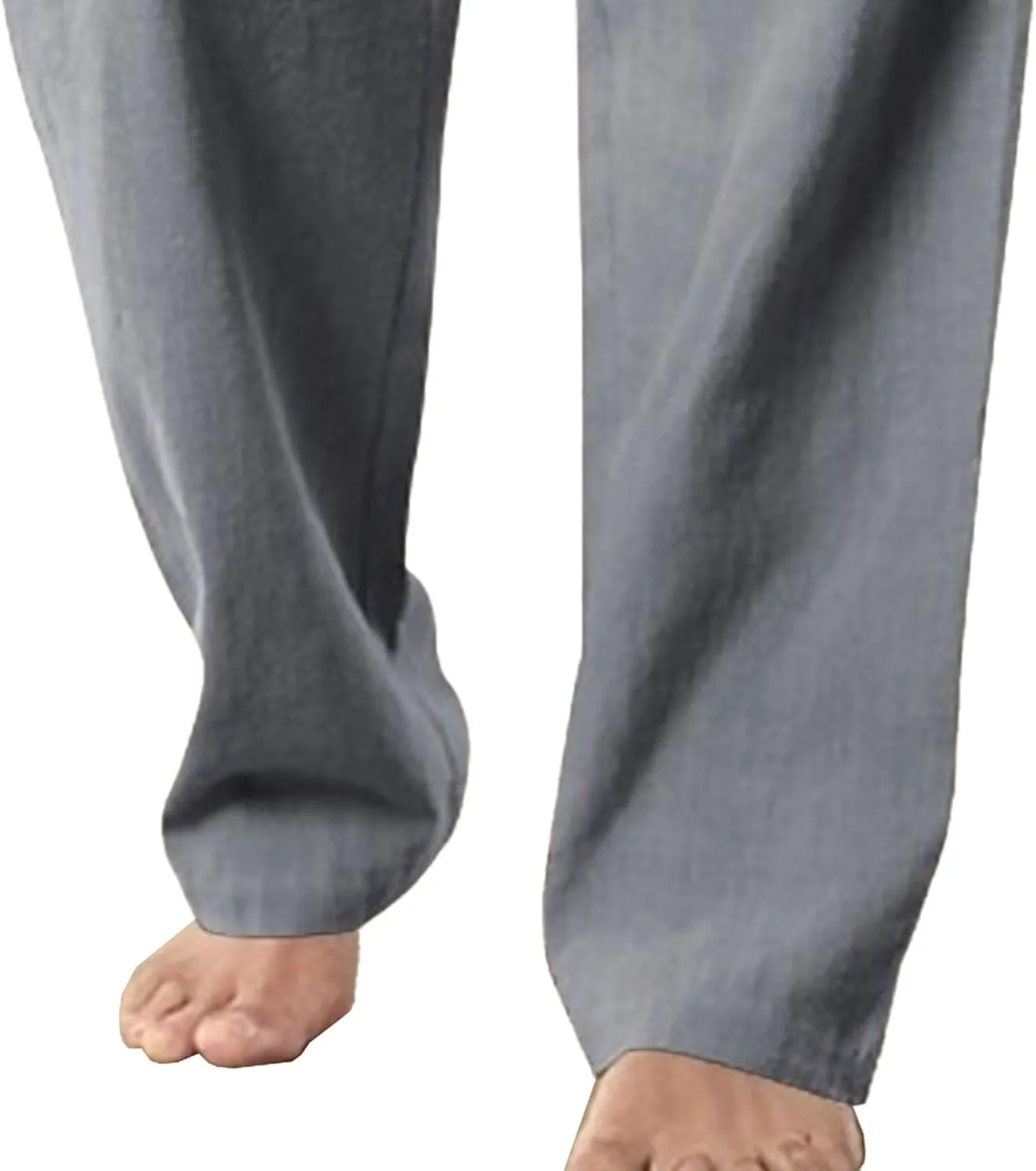 Men's Summer Beach Linen Pants Cotton Yoga Straight-Leg Slack Lightweight Casual Elastic Waist Trousers