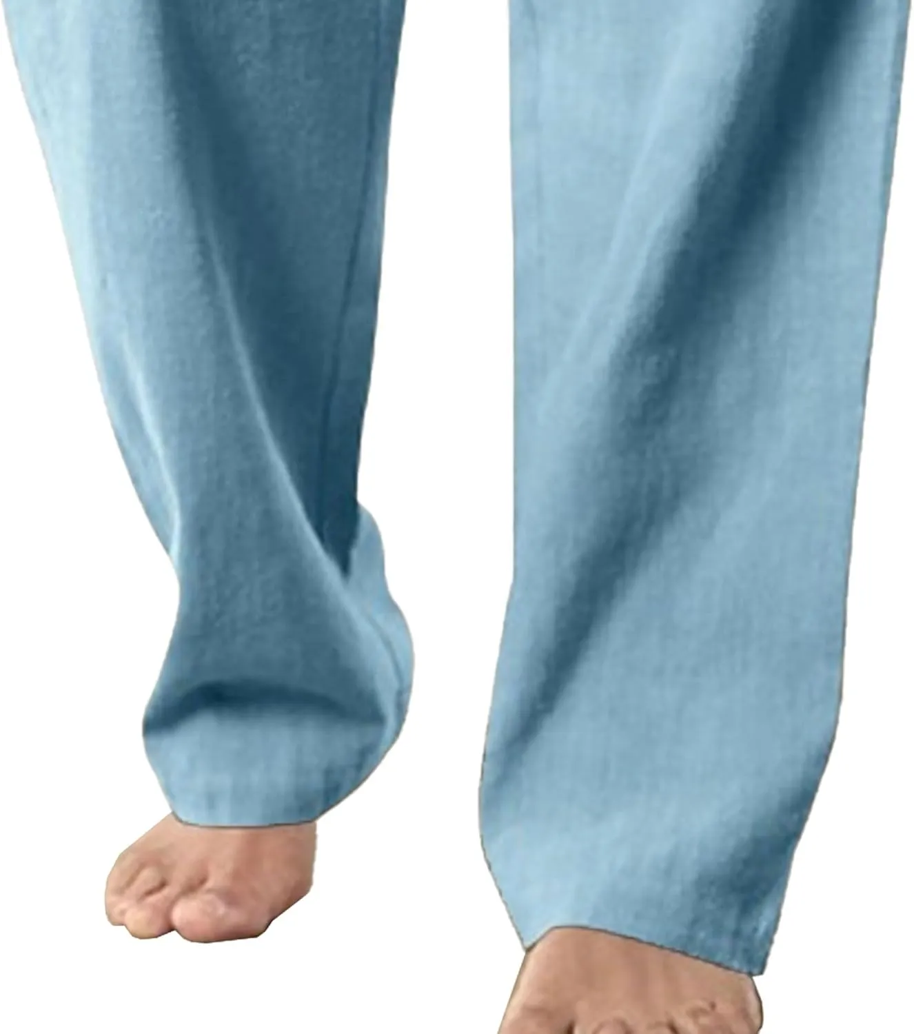 Men's Summer Beach Linen Pants Cotton Yoga Straight-Leg Slack Lightweight Casual Elastic Waist Trousers