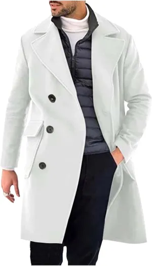 Men's Trench Coat Classic Notched Lapel Pea Coats Warm Single Breasted Overcoat Elegant Long Jacket Overcoat