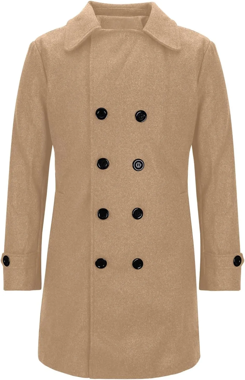 Men's Trench Coat Classic Notched Lapel Peacoat Warm Double Breasted Overcoat Elegant Long Jacket Overcoat