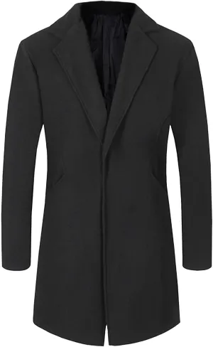 Mens Trench Coat Elegant Notched Lapel Pea Coats Classic Double Breasted Overcoat Warm Long Jacket Overcoat