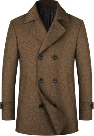 Mens Trench Coat Elegant Notched Lapel Pea Coats Classic Double Breasted Overcoat Warm Long Jacket Overcoat