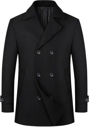 Mens Trench Coat Elegant Notched Lapel Pea Coats Classic Double Breasted Overcoat Warm Long Jacket Overcoat