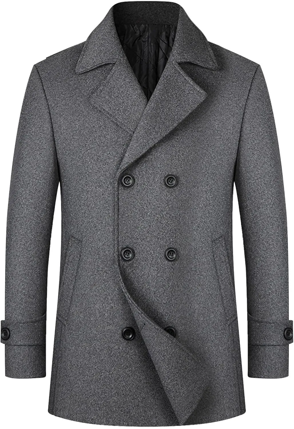 Mens Trench Coat Elegant Notched Lapel Pea Coats Classic Double Breasted Overcoat Warm Long Jacket Overcoat