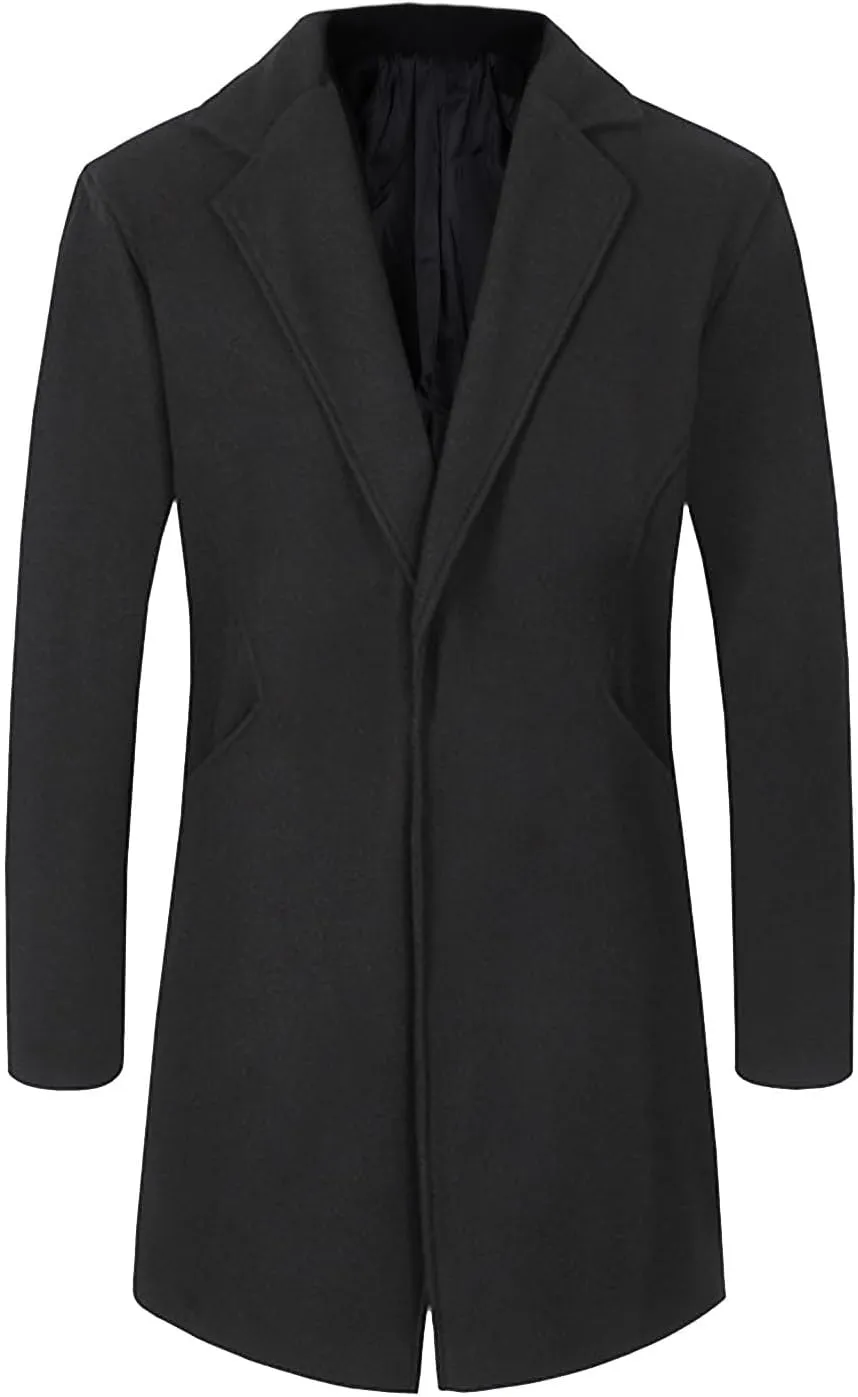 Mens Trench Coat Elegant Notched Lapel Pea Coats Classic Double Breasted Overcoat Warm Long Jacket Overcoat