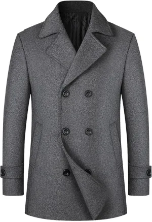Mens Trench Coat Elegant Notched Lapel Pea Coats Classic Double Breasted Overcoat Warm Long Jacket Overcoat