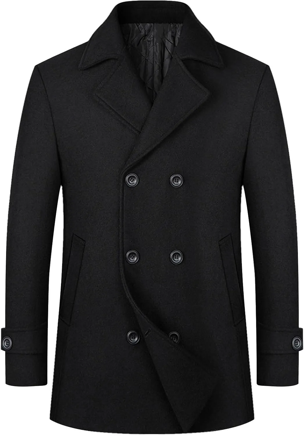 Mens Trench Coat Elegant Notched Lapel Pea Coats Classic Double Breasted Overcoat Warm Long Jacket Overcoat