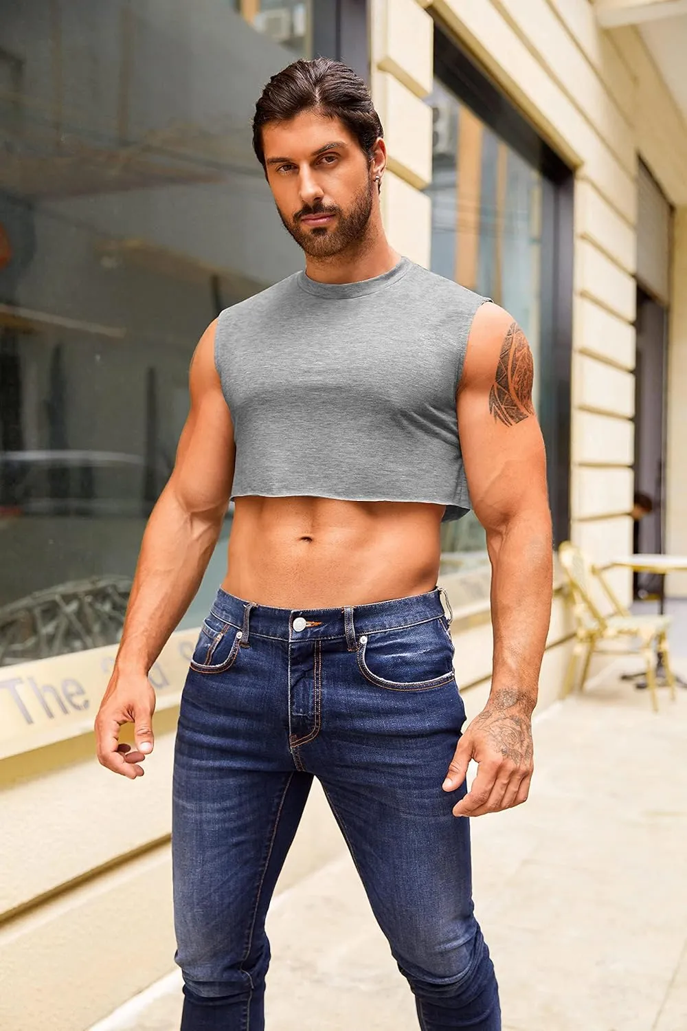 Mens Workout Cropped Tank Top Plain Vest Lightweight Basic Sleeveless Crop Tops Hot Shirts